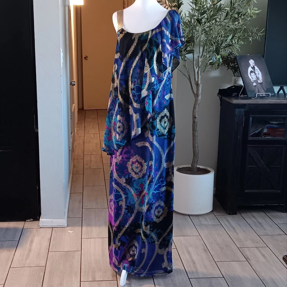 Scarlett Maxi Dress Occasion Purple/Gold Sz12 Party Elegant